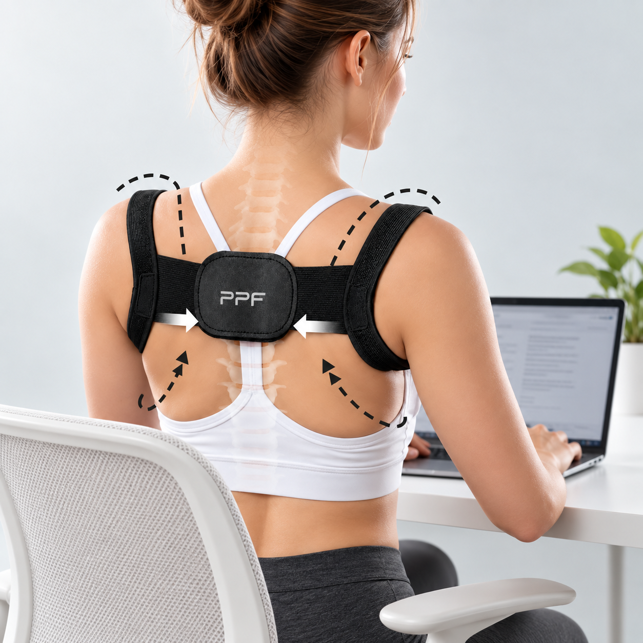 PPF adjustable support wearable shown over everyday clothing