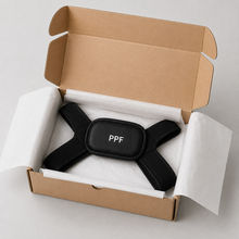 Load image into Gallery viewer, Black PPF wearable packed inside an open recyclable shipping box
